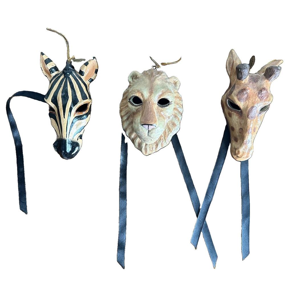 Katherine’s Collection African Safari Animal Masquerade Mask Ornaments Lot Of 3